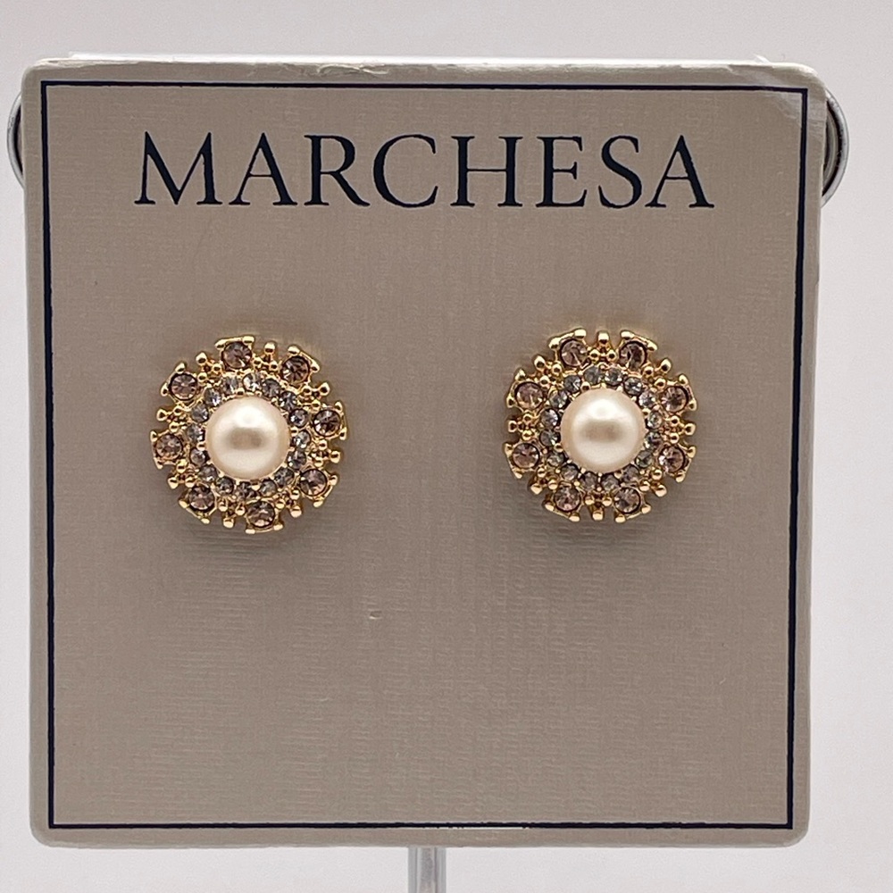 Marchesa Gold and Pearl Stud Earrings